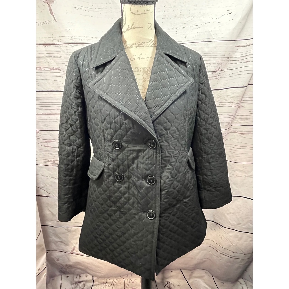 New York & Company Black Quilted Double Breasted Pea‎ Coat Jacket Womens Medium